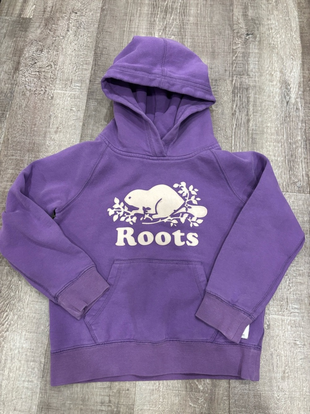 Roots Purple Kids Hoodie with White Beaver Logo